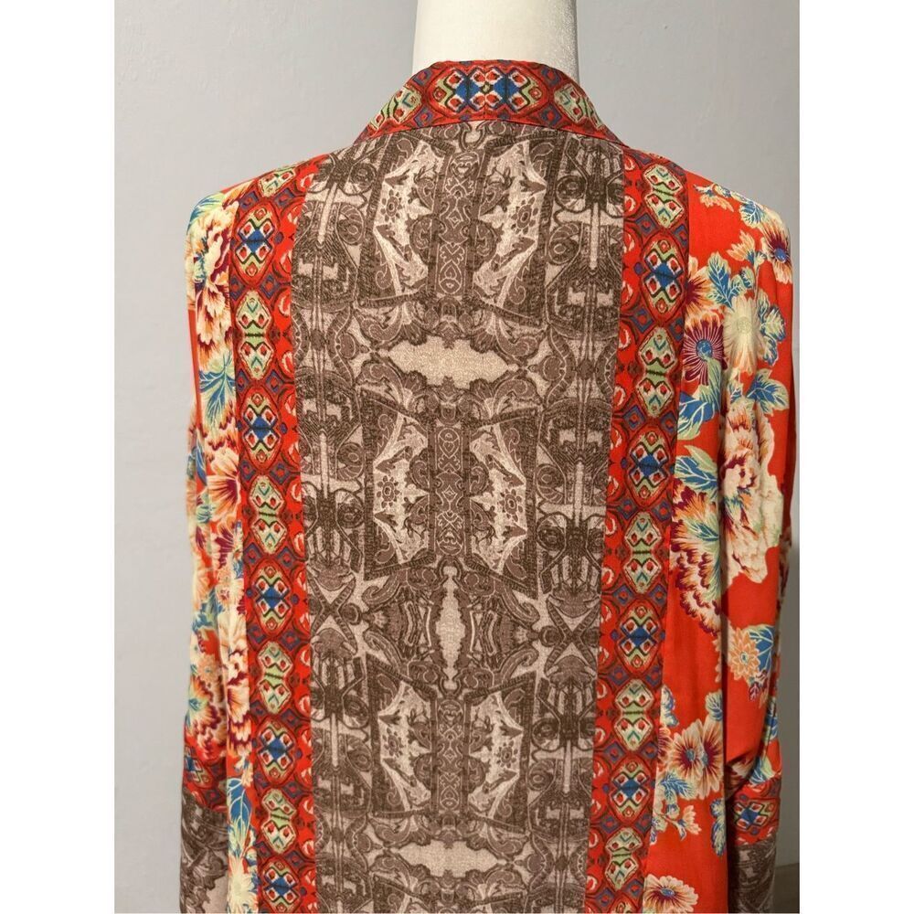 Free People floral print mix print chiffon zip front cinch tie  on hem Xs/S jack - Picture 5 of 9